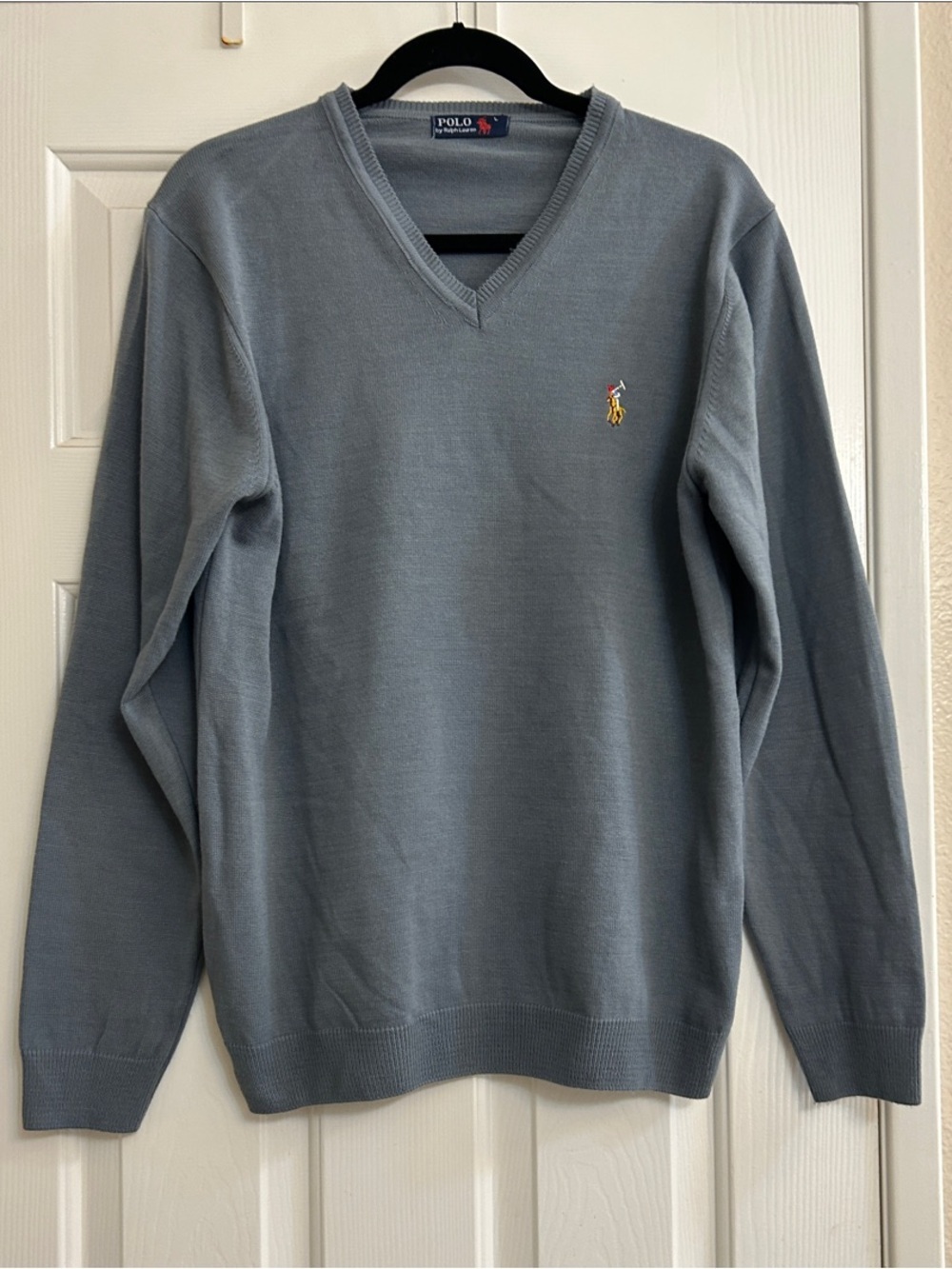 Polo Ralph Lauren Men’s V-Neck Sweater with Suede Elbow Patches